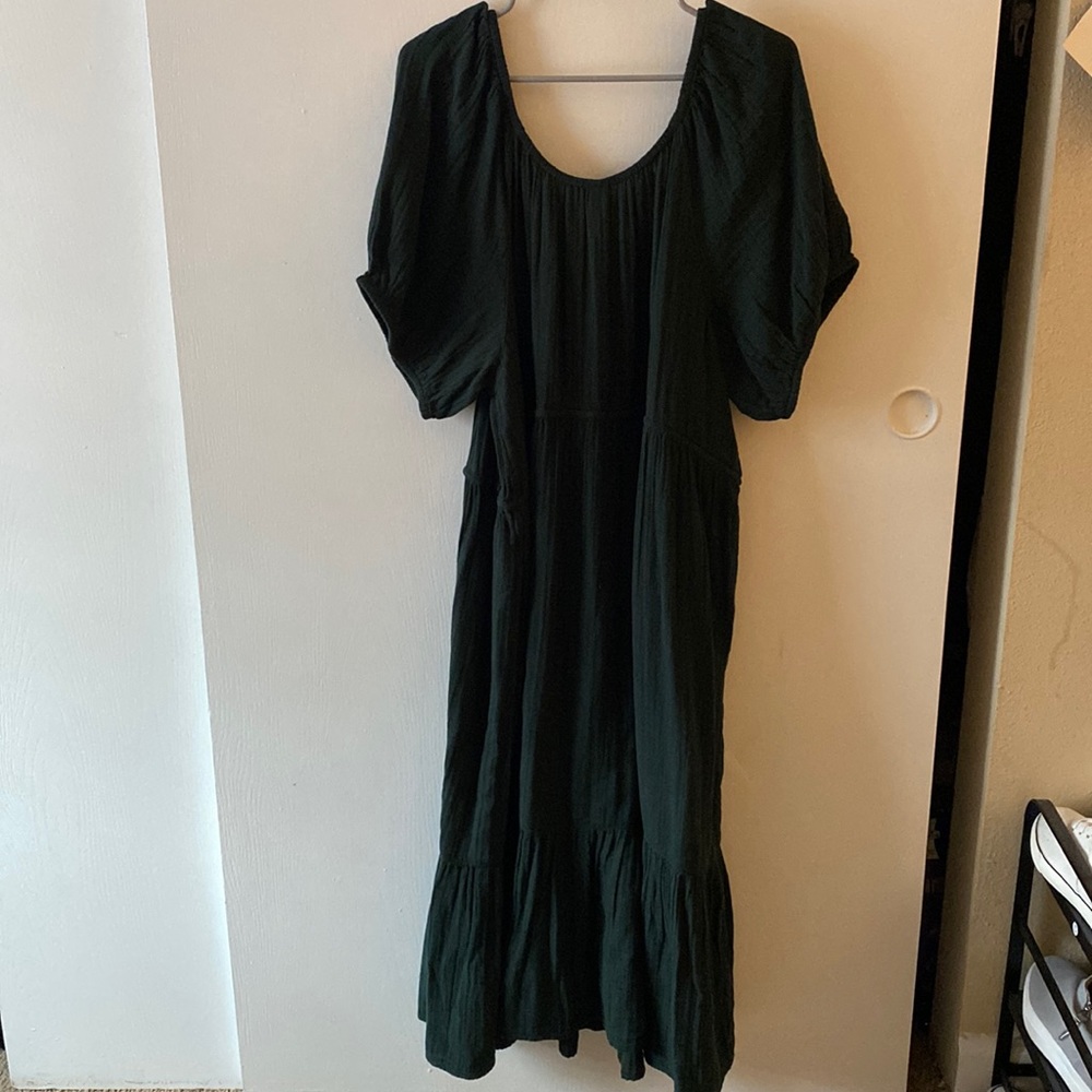 Tiered Puff Sleeve Maxi Dress with Draw Strong Waist
